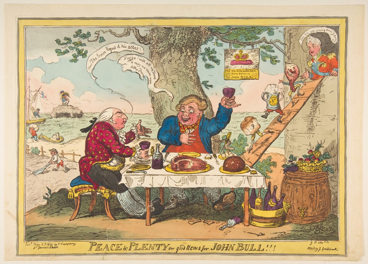 1814年5月25日、John Bull !!!の平和とたっぷりまたは良いニュース。 作： ジョージ・クルクシャンク