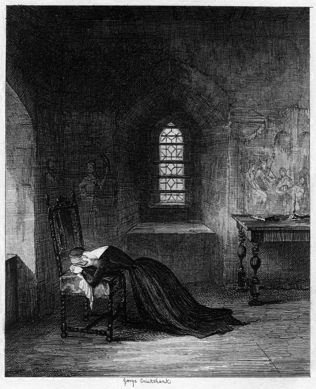 ジェーン女王、ブリックタワー、ロンドン塔、1553-1554、1840年に投獄されました。 作： ジョージ・クルクシャンク