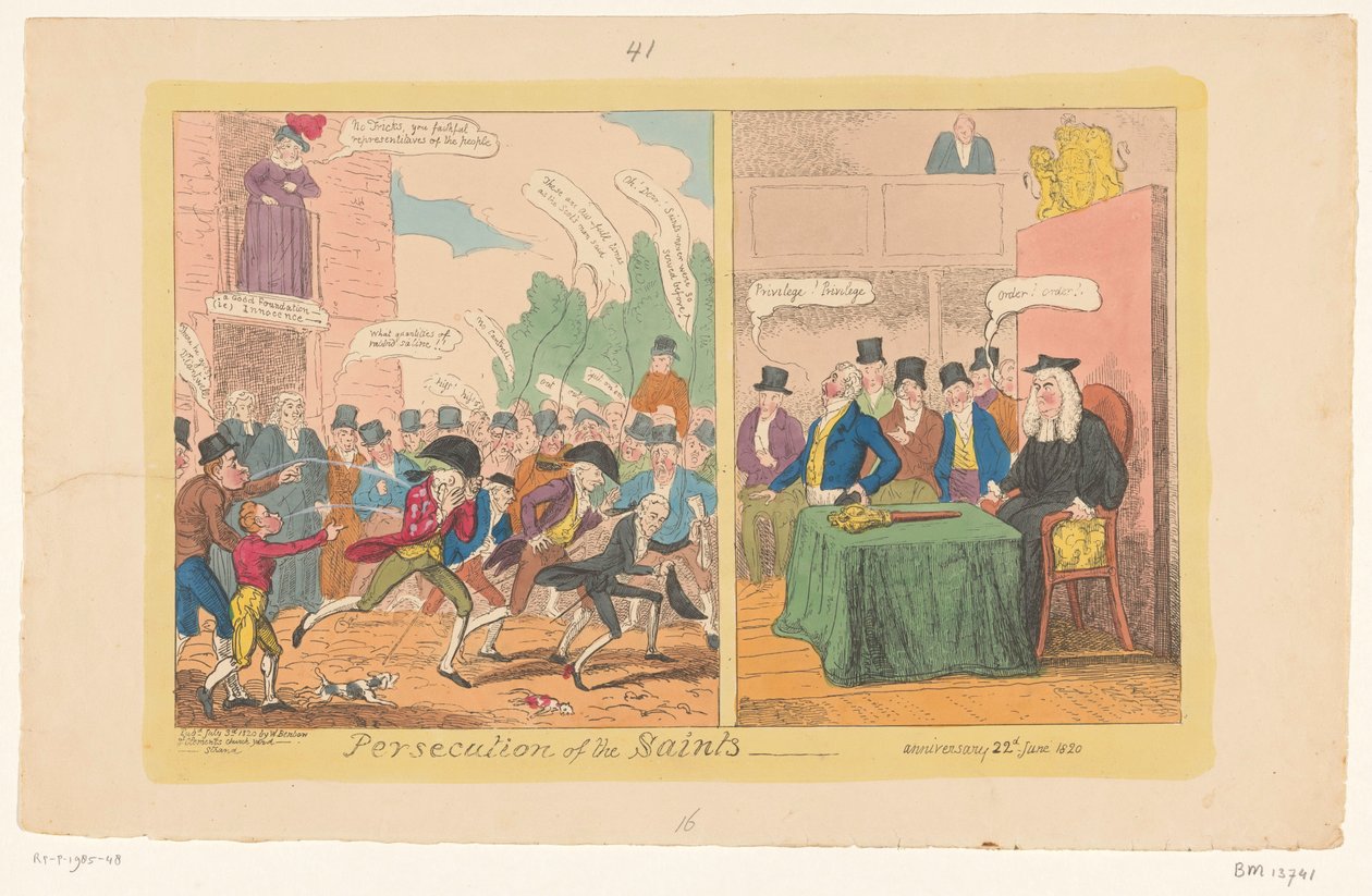 英国の国内政治に関する漫画、1820 年 聖徒の迫害 作： ジョージ・クルクシャンク