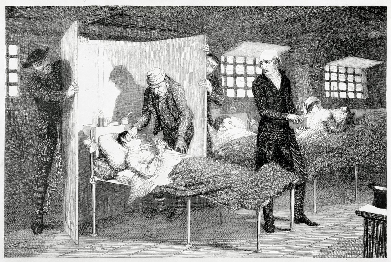 「少年は輸送船で死ぬ」、1848 作： ジョージ・クルクシャンク