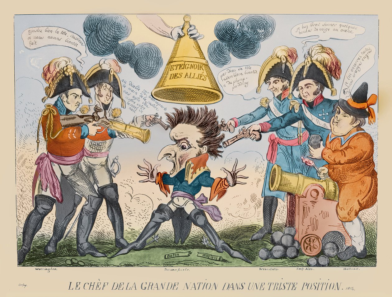 1813年の奇妙な状況における大国の首（手描きのエッチング） 作： ジョージ・クルクシャンク