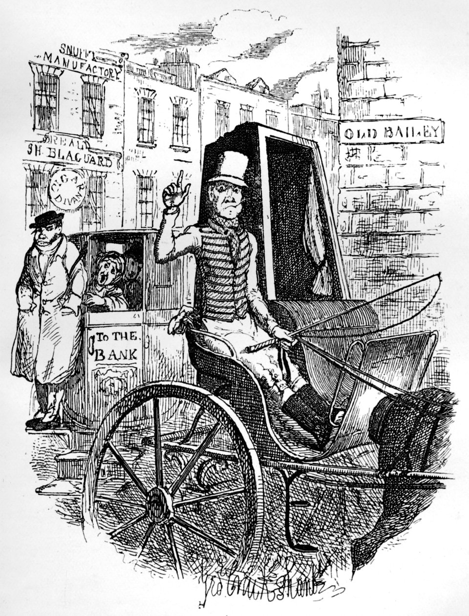最後のタクシー運転手と最初のオムニバスCAD、c1900 作： ジョージ・クルクシャンク