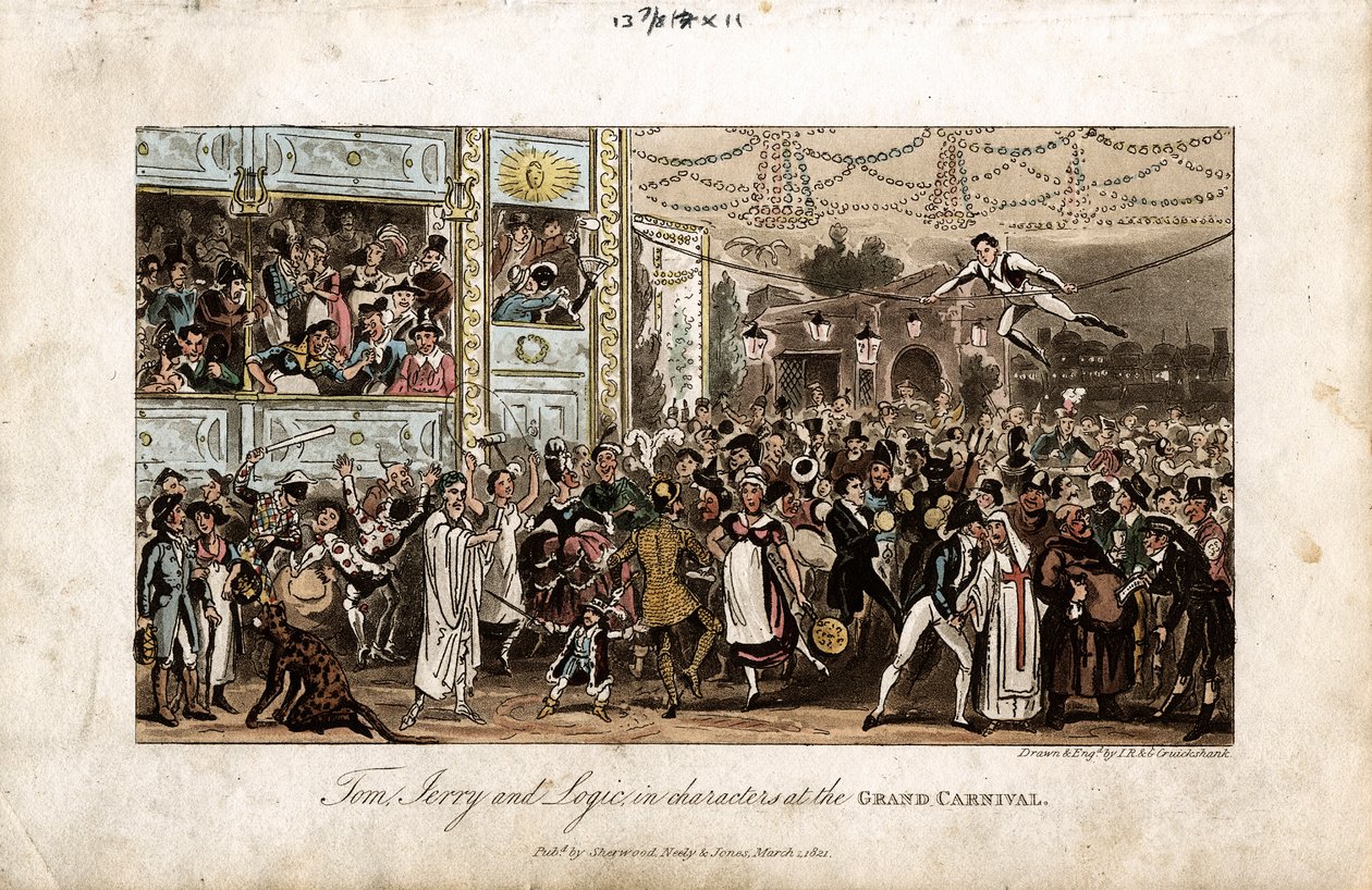 1821年のグランドカーニバルでのトム、ジェリー、ロジック 作： ジョージ・クルクシャンク