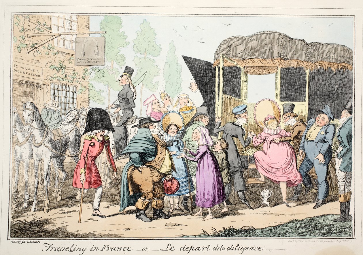 フランスまたはル・デ・ド・ラ・ディリジェンスの旅、パブ。 1835年（手描きのエッチング） 作： ジョージ・クルクシャンク