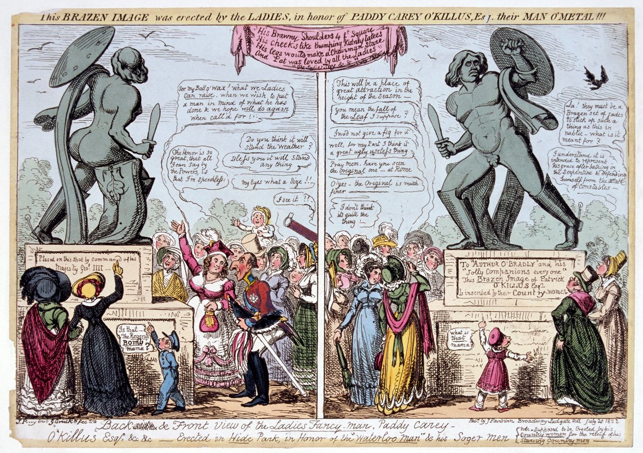アキレス像を眺める女性たち、ハイドパーク、ロンドン、1822年。 作： ジョージ・クルクシャンク