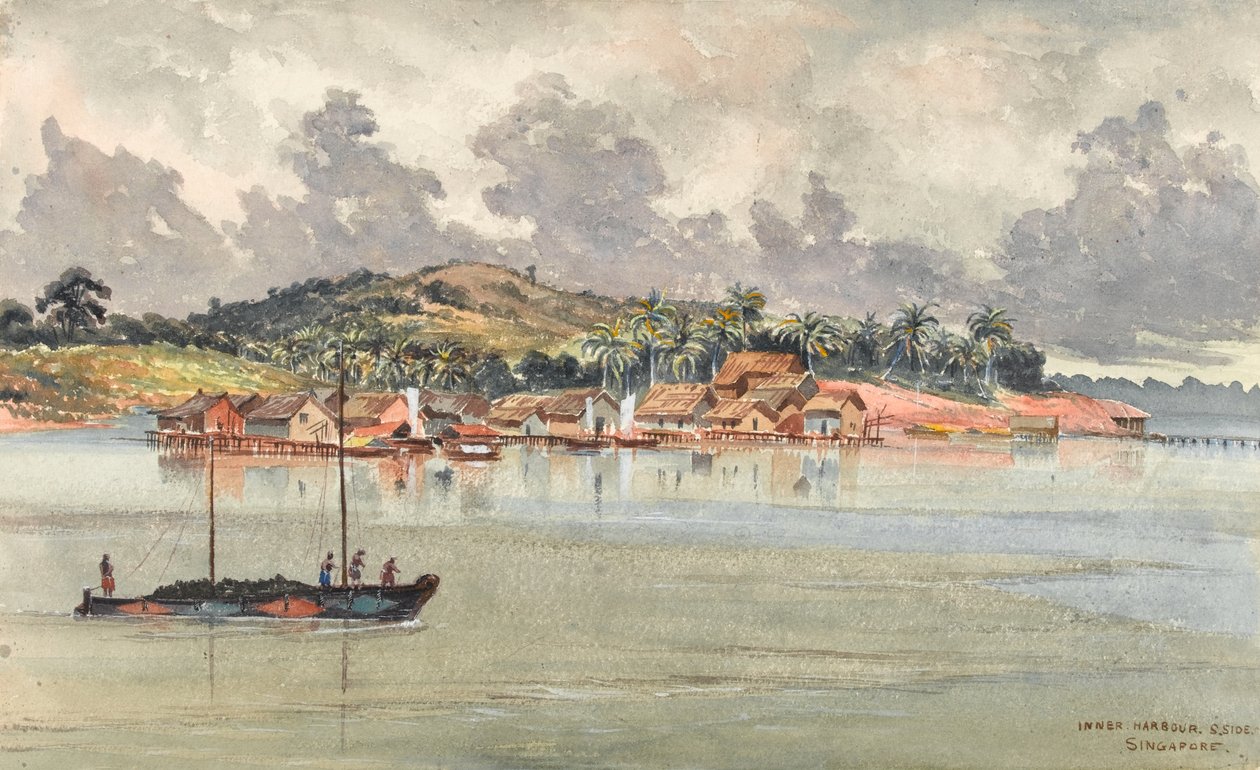 Inner Harbour、S Side、Singapore、c.1859-62（水彩） 作： ジョージELSサンフォード