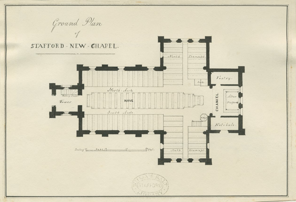 Stafford - クライストチャーチのグランドプラン：ペンとインクのドローイング、nd [c 1838] （図面 作： ジョージE.ハミルトン