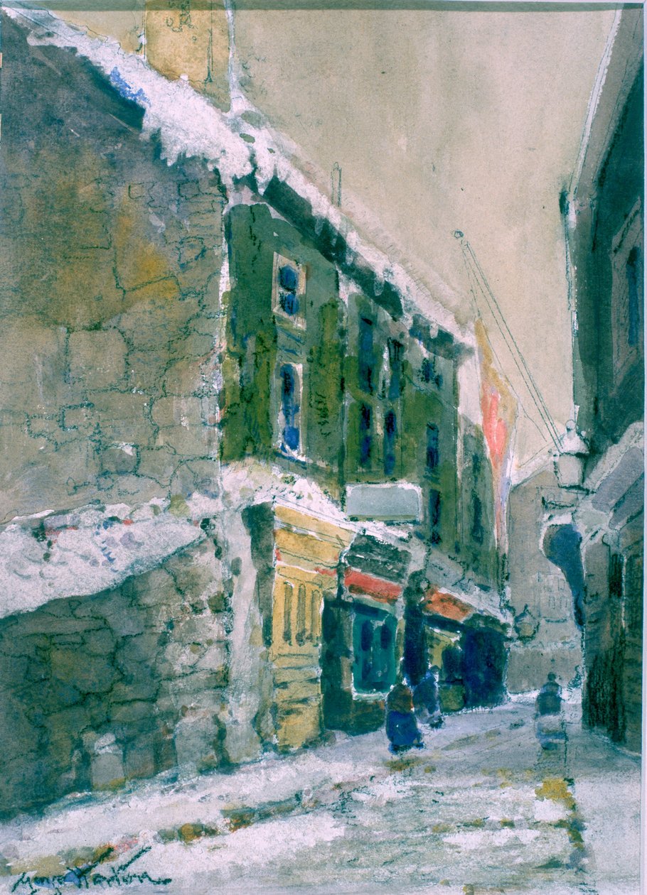 Winter, Clive Street, North Shields (カードに貼られた紙に木炭と水彩) 作： ジョージ・エドワード・ホートン
