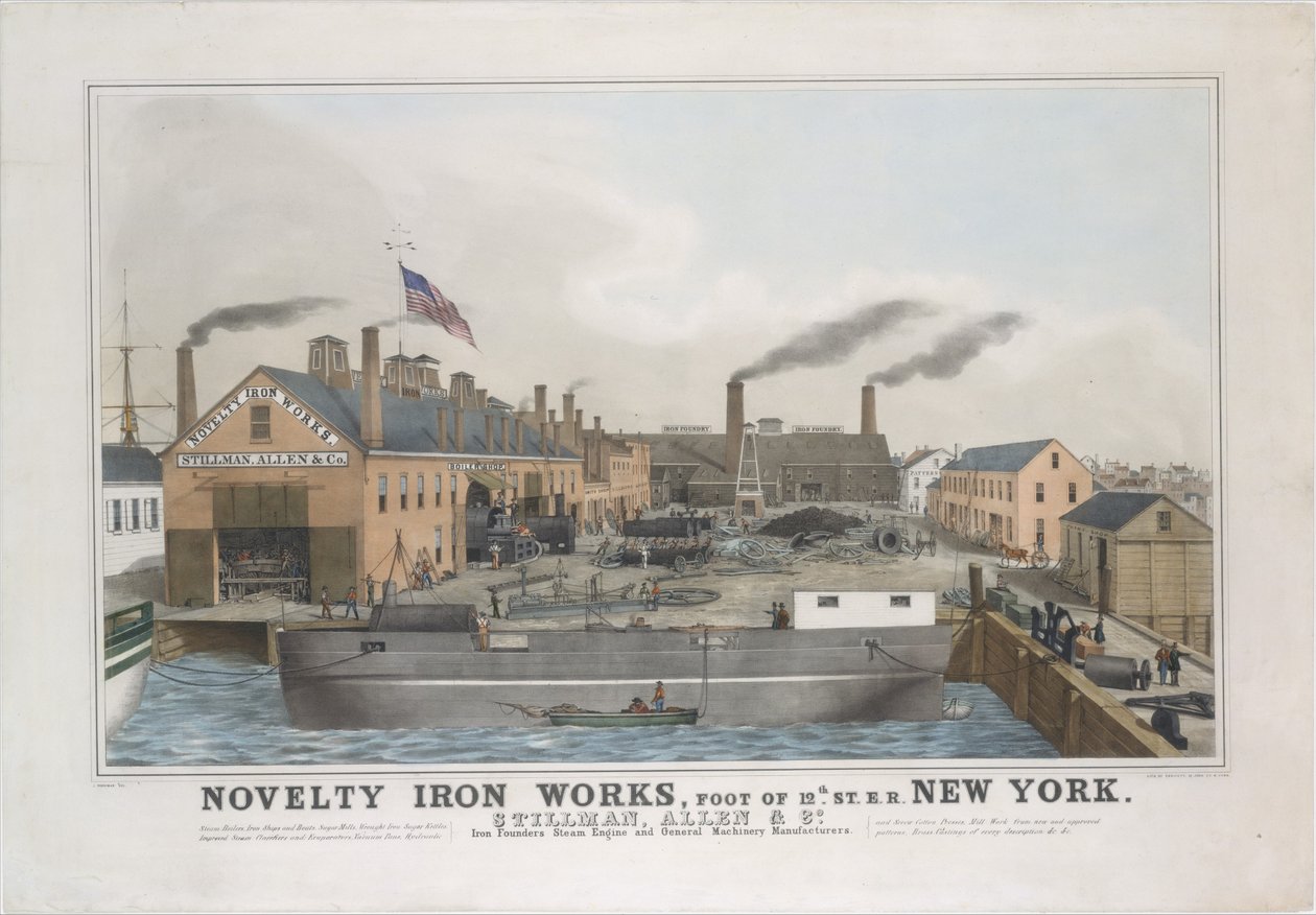 ノベルティアイアンワークス、12th St. E.R. ニューヨークのふもと。 Stillman, Allen & Co., Iron Founder..., 1841-44. 作： ジョージ・エンディコット