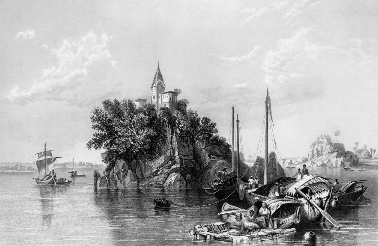 「ガンジス川のジャンゲラ、または偽者の岩」、1838年。 作： ジョージフランシスホワイト