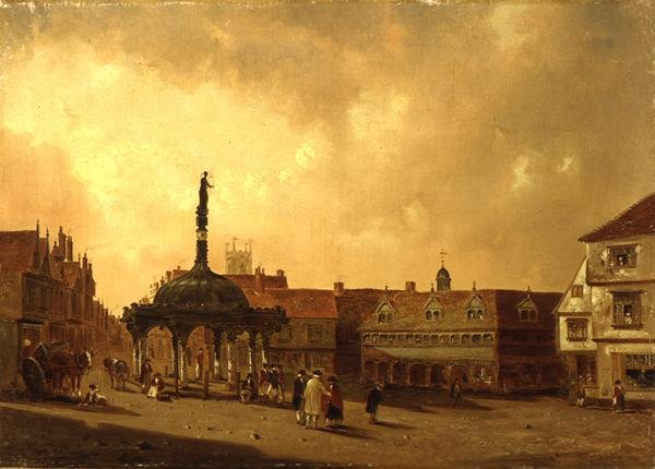 View of The Cornhill, Ipswich（油彩・キャンバス 作： ジョージ・フロスト
