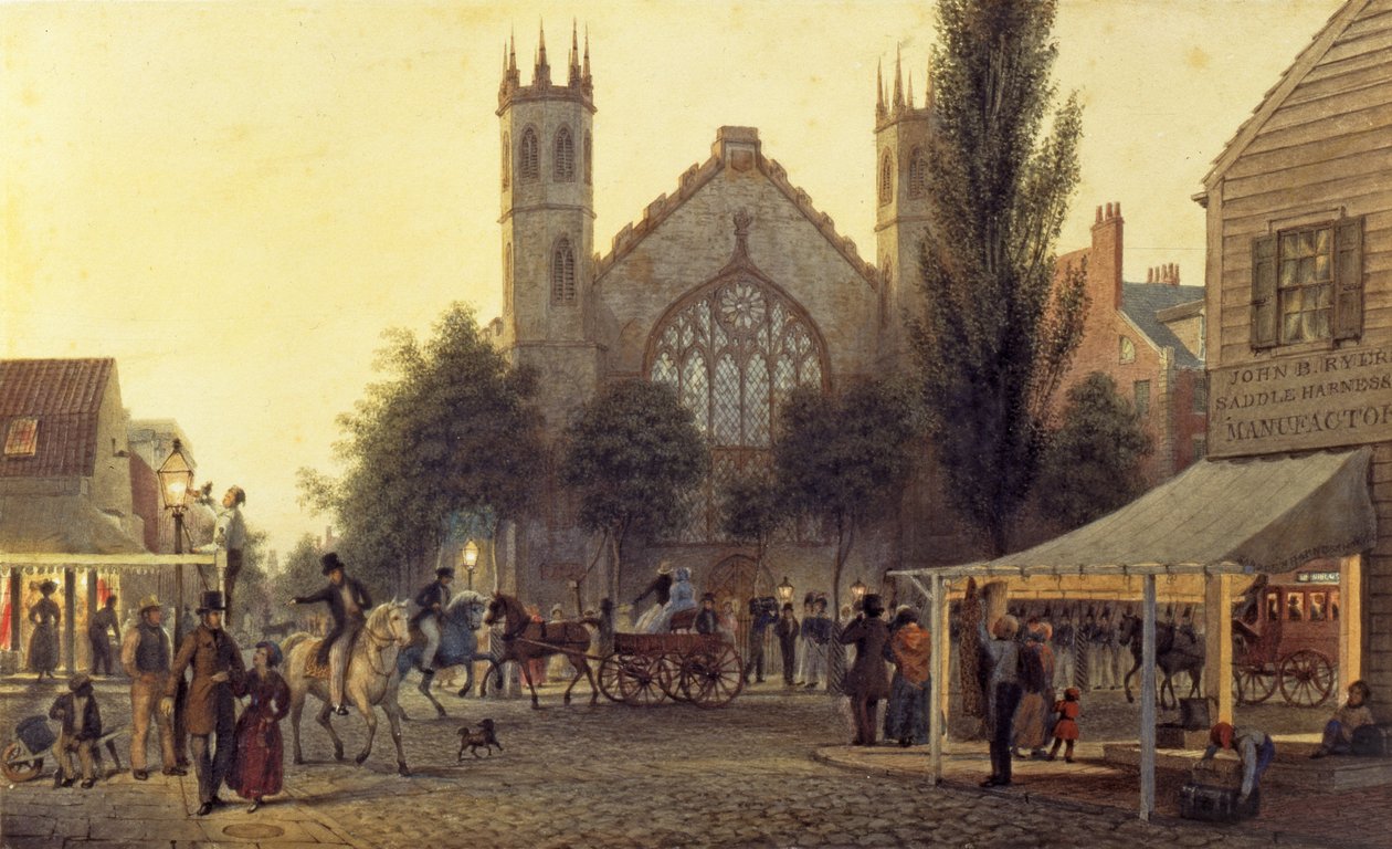 夜の落下、聖トーマス教会、ニューヨーク、c.1835 作： ジョージ・ハーベイ