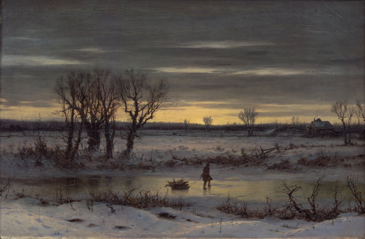 アルバニー近くの冬の夕暮れ、1858（リネンに油彩） 作： ジョージ・ヘンリー・ボートン