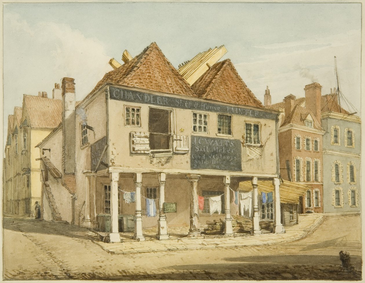 The Old Corn Market on the Quay（鉛筆・水彩・紙 作： ジョージ・オーリンズ・デラモット