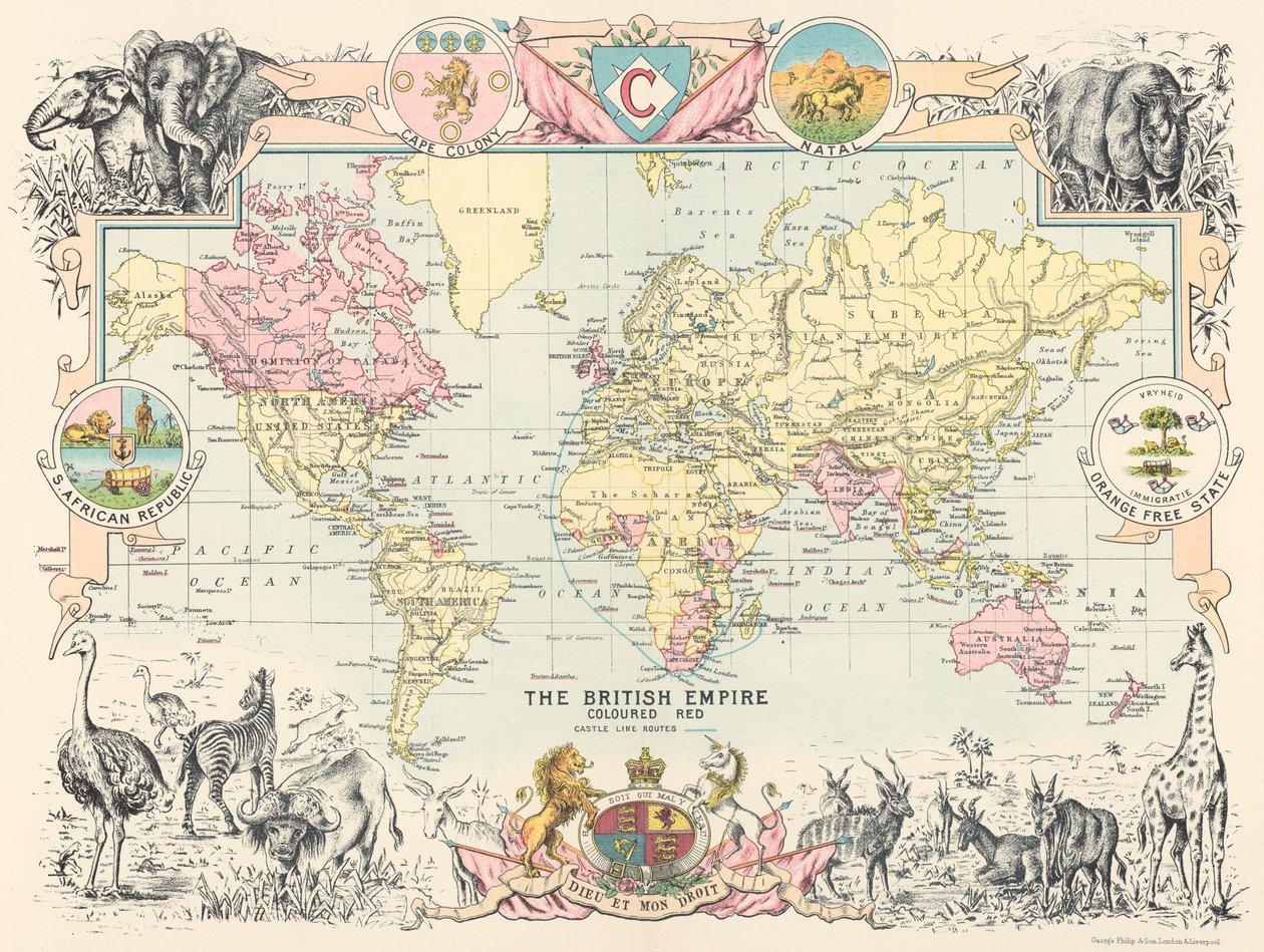キャッスル・ライン・アトラス・オブ・サウス・アフリカより、大英帝国の地図 作： ジョージ・フィリップ