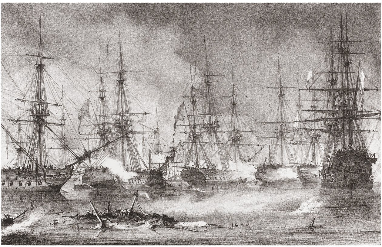 1827年10月20日、1828年のナヴァリノ海軍の戦い 作： ジョージ・フィリップ・レイナグル