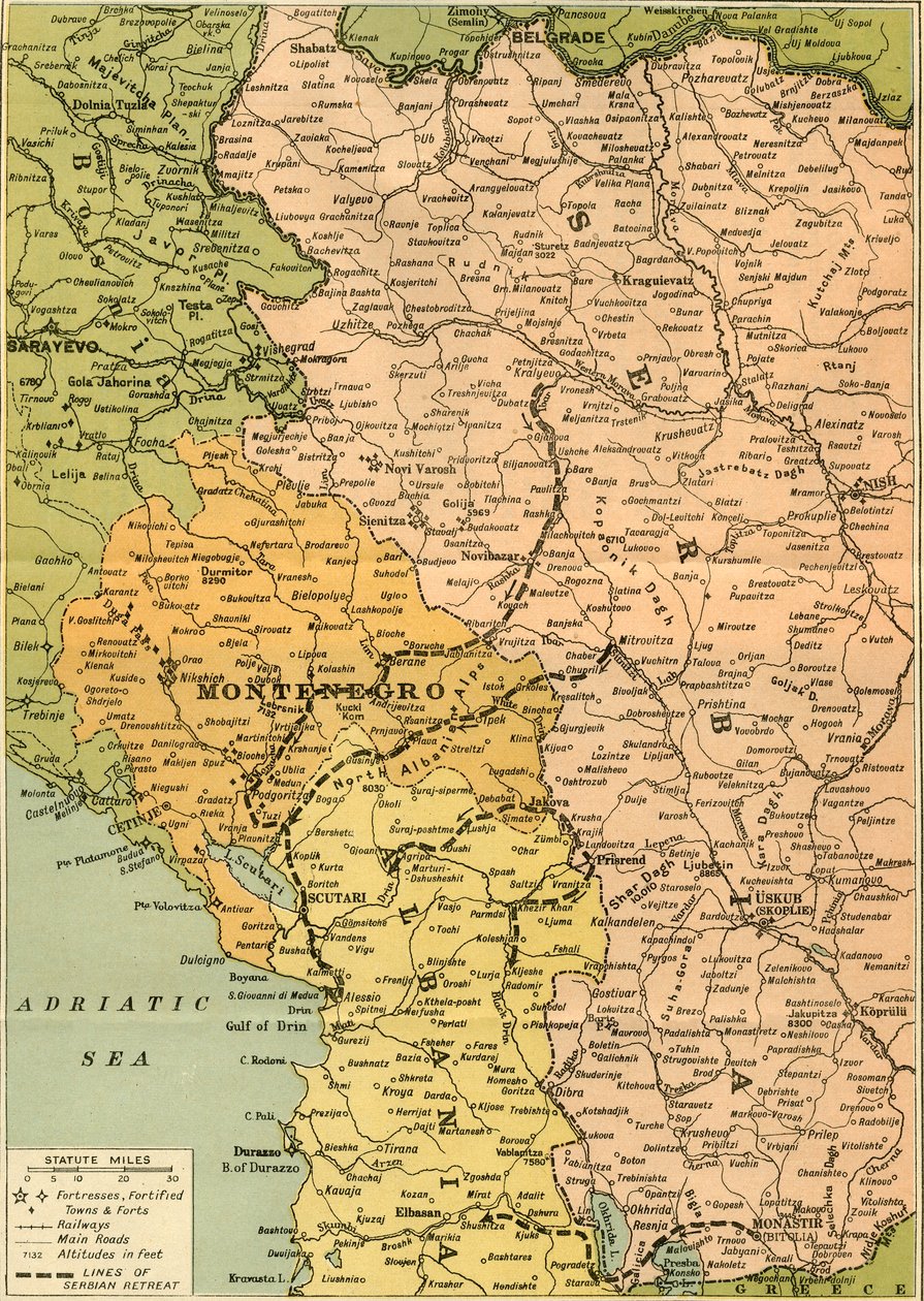 セルビアの隠れ家を示す地図、1919年。 作： ジョージフィリップアンドサン