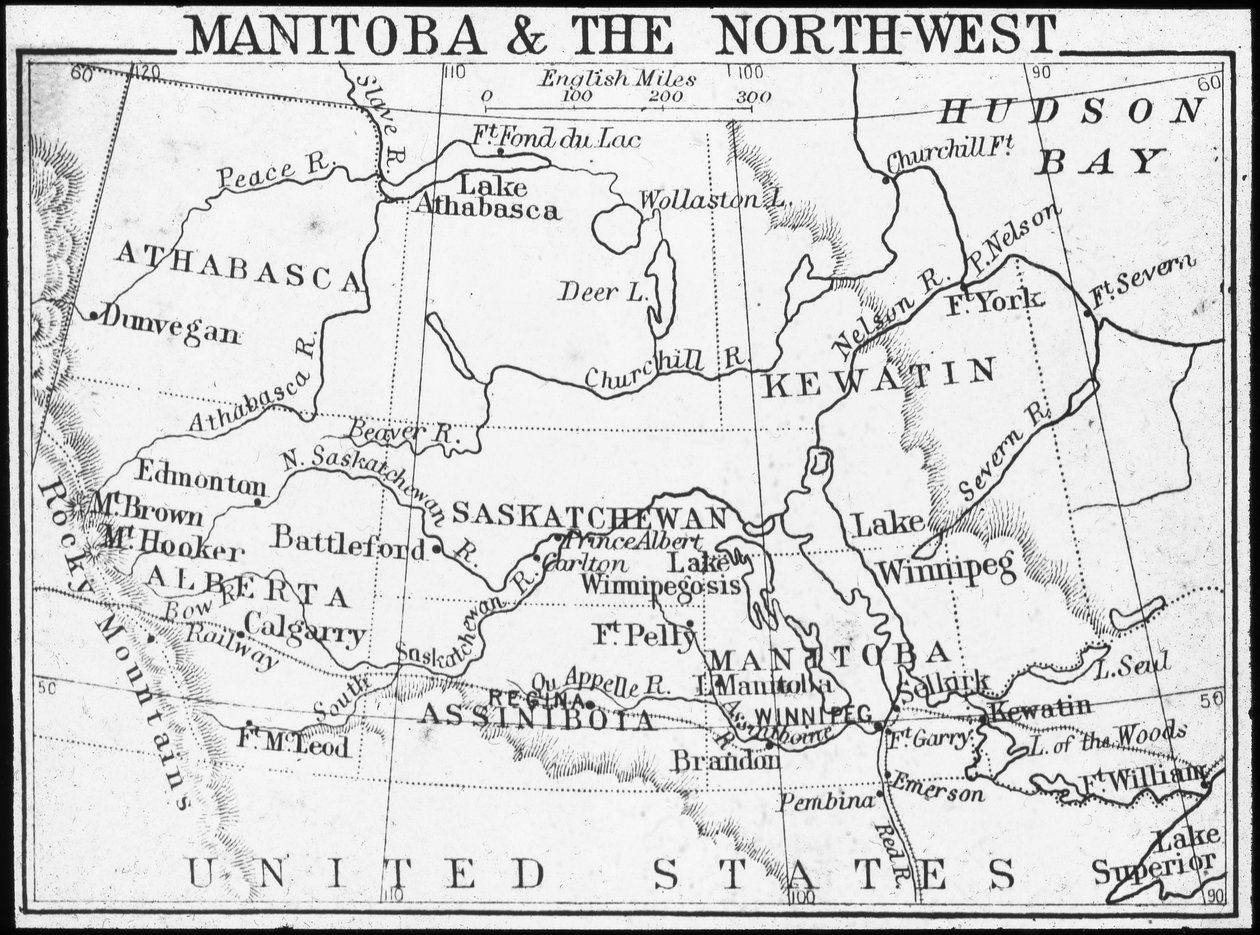 マニトバ州とカナダ北西部の地図、c1893 作： ジョージフィリップアンドサン
