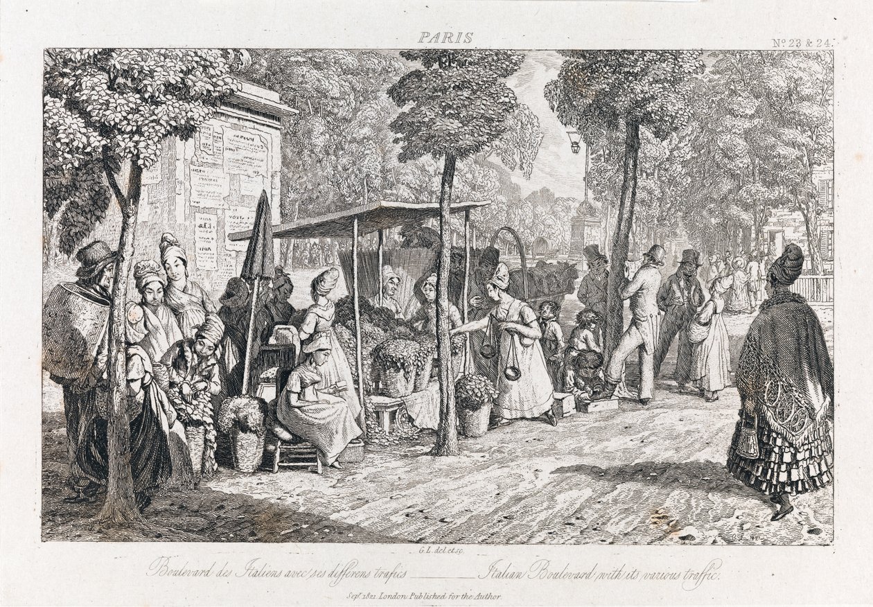 Boulevard Des Italiens、1821年頃（エッチング） 作： ジョージロバートルイス