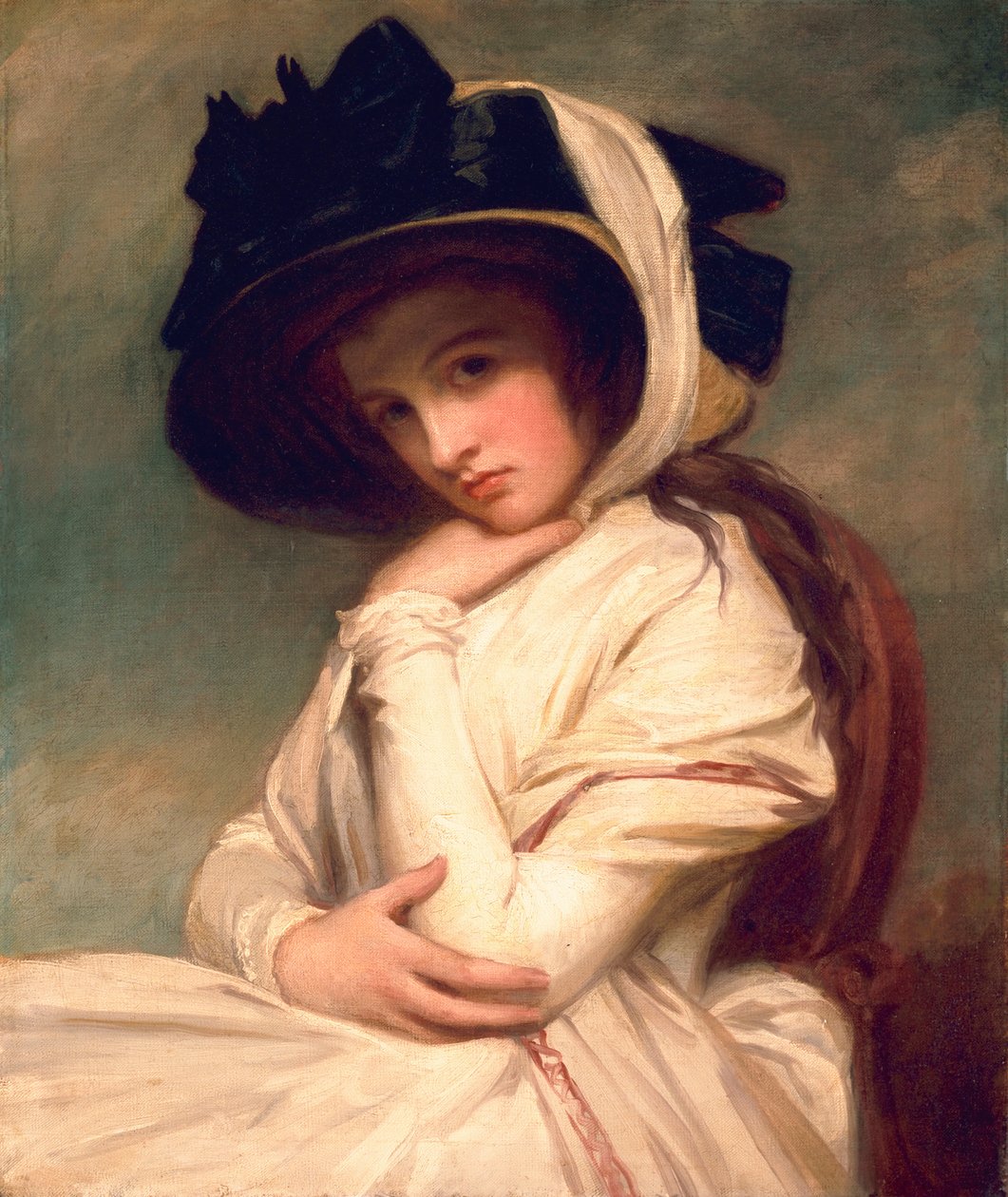 エマ・ハート、後にレディ・ハミルトン、麦わら帽子、c.1782-94 作： ジョージ・ロムニー