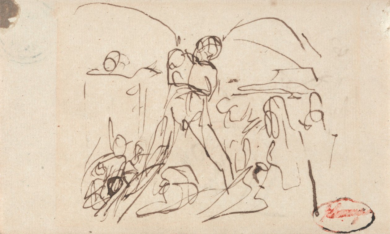 人物画；おそらく「サムソンとデリラ」 作： ジョージ・ロムニー