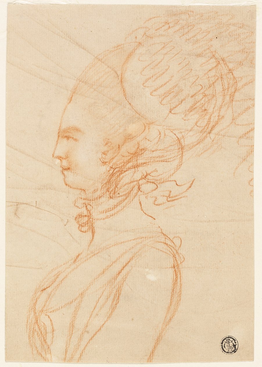 左向きの女性の半分の長さの横顔の肖像画 作： ジョージ・ロムニー