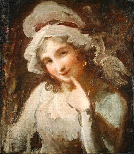 笑顔の若い女性の習作」（油彩・キャンバス） 作： ジョージ・ロムニー