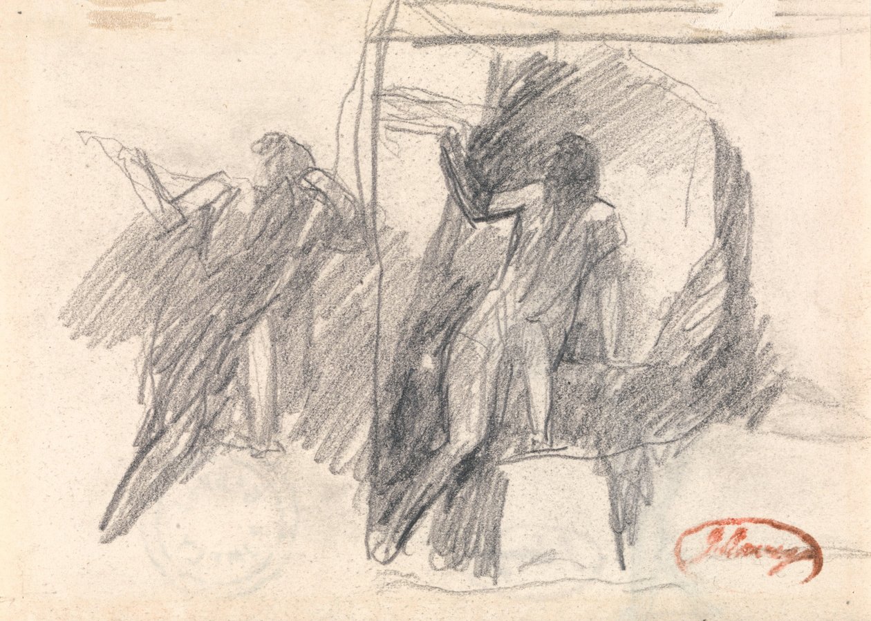 半跪きの姿を描いた2つのスケッチ 作： ジョージ・ロムニー