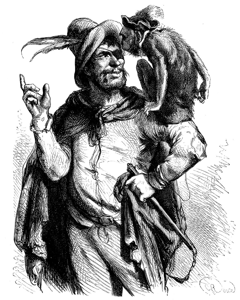 セルバンテスの『ドン・キホーテ』のためのジョージ・ルー（1853-1929）による挿絵：ピーター様と猿-文学の中の猿 作： ジョージ・ルー