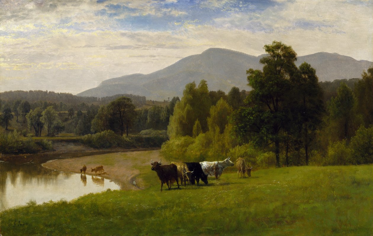 牧草地、1867（ボード上の紙に油彩） 作： ジョージ・シニアインネス