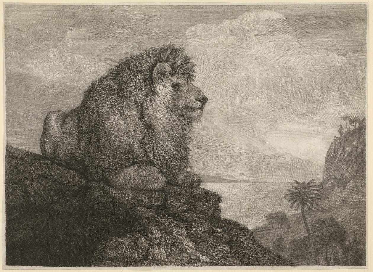 A Lion [岩の上で休むライオン] 作： ジョージ・スタッブス