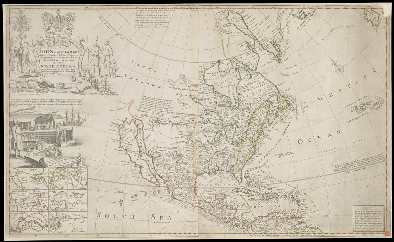 北米地図、1720年頃（エングレーヴィング） 作： ジョージ・バーチュー