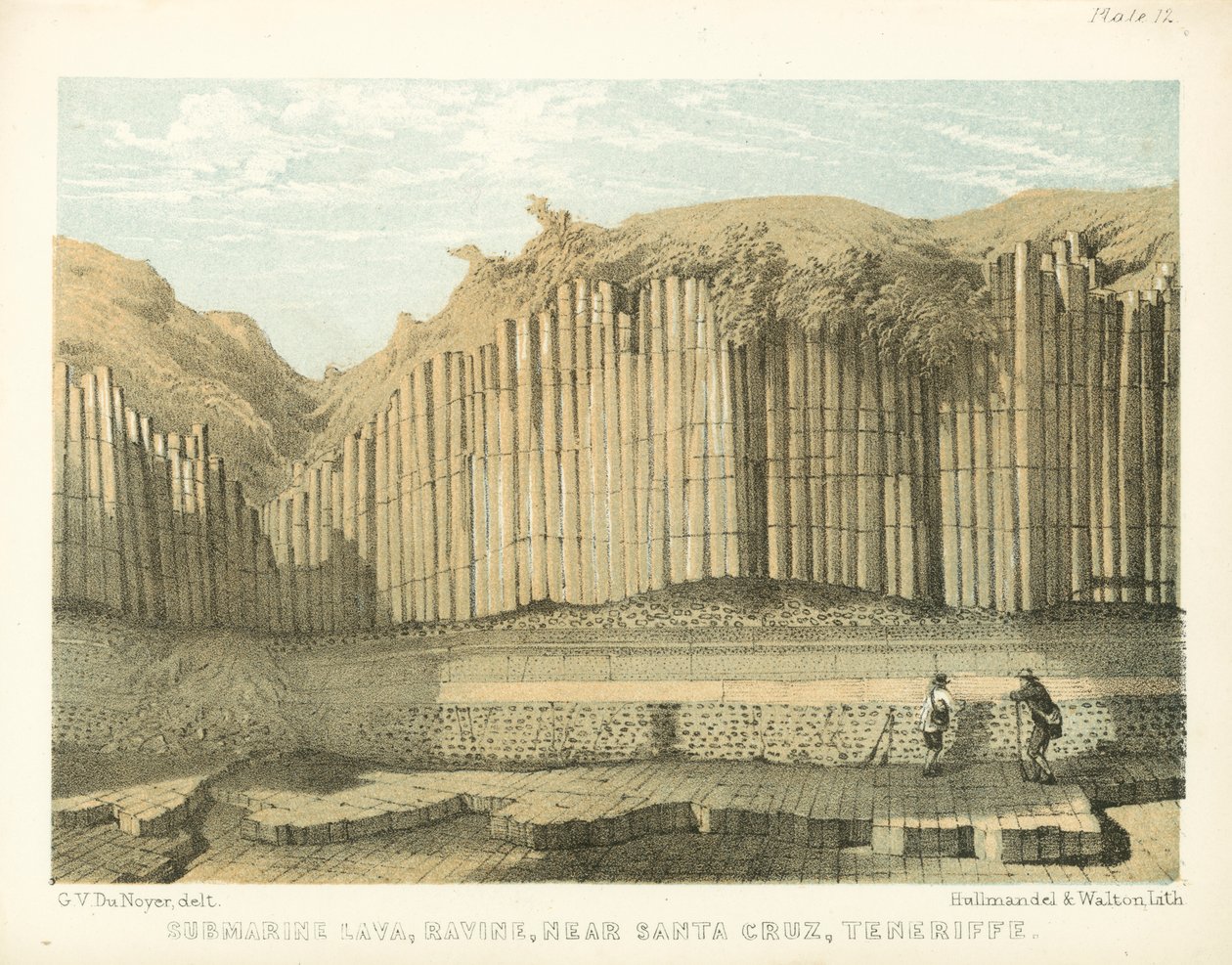 海底溶岩、渓谷、サンタ・クルス近郊、テネリフェ（カラー版画） 作： 