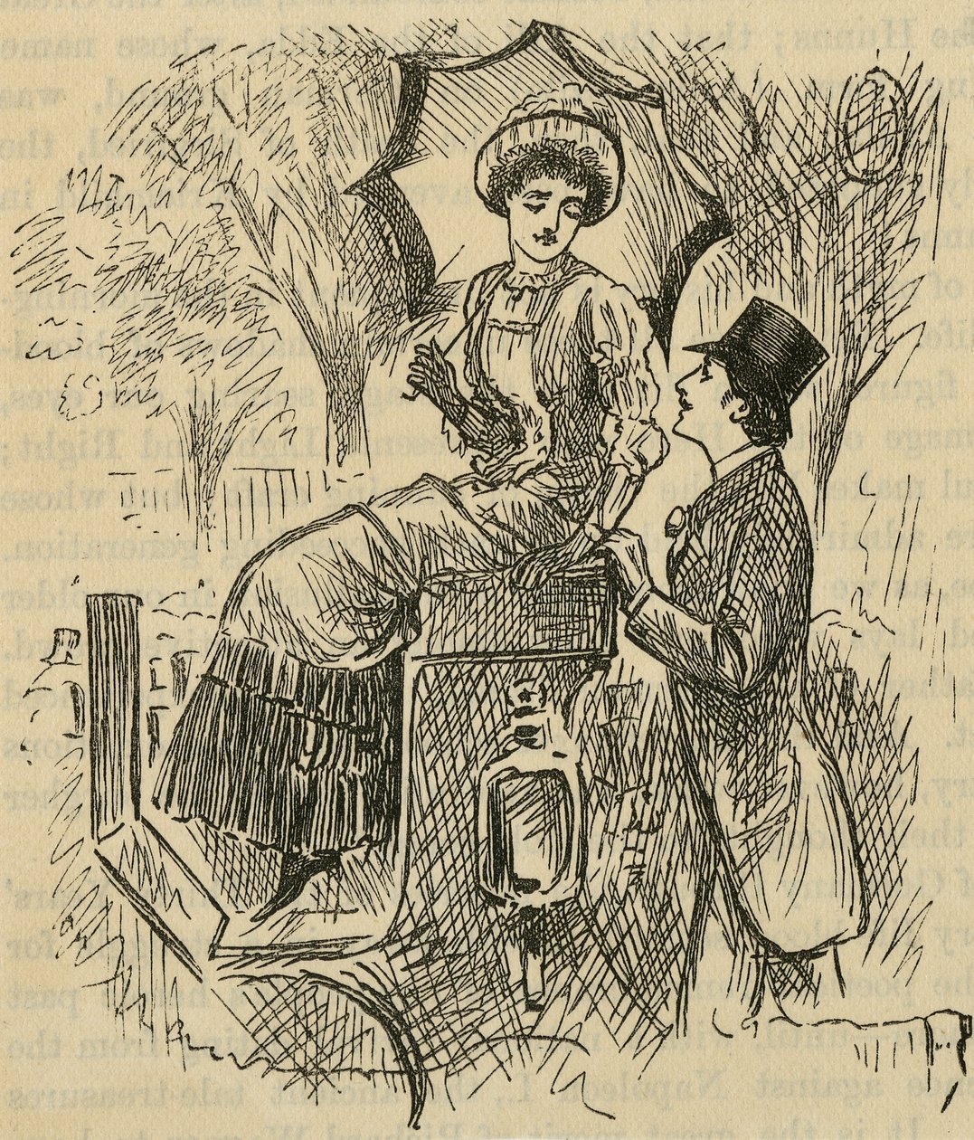 いちゃつく。1882年に出版されたジョージ・デュ・モーリア（1834-1896）のイラスト。 作： ジョージ・デュ・モーリエ