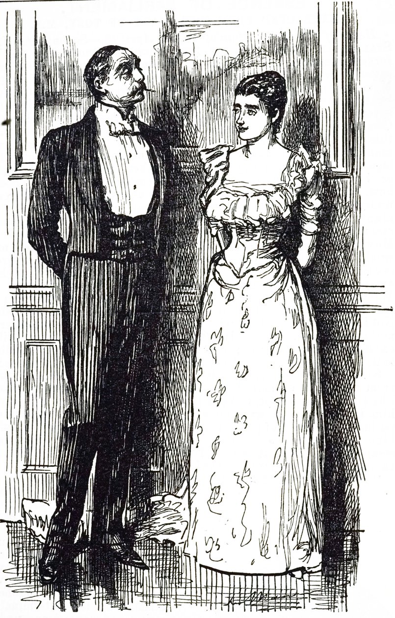 ジョルジュ・デュ・モーリアが社交場で会話する男女を描いた漫画（1891年イギリス 作： ジョージ・デュ・モーリエ