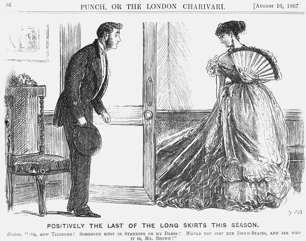 「確かに今シーズン最後のロング スカート」、1867 年 作： ジョージ・デュ・モーリエ