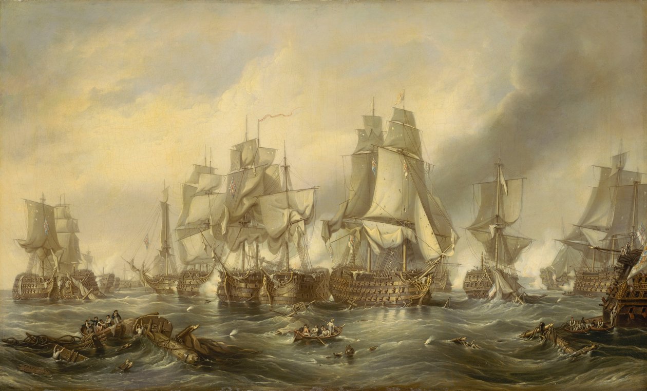 トラファルガーの海戦、1805年10月21日、1836年頃（油彩・キャンバス） 作： ジョージ・ザ・エルダー・チェンバース
