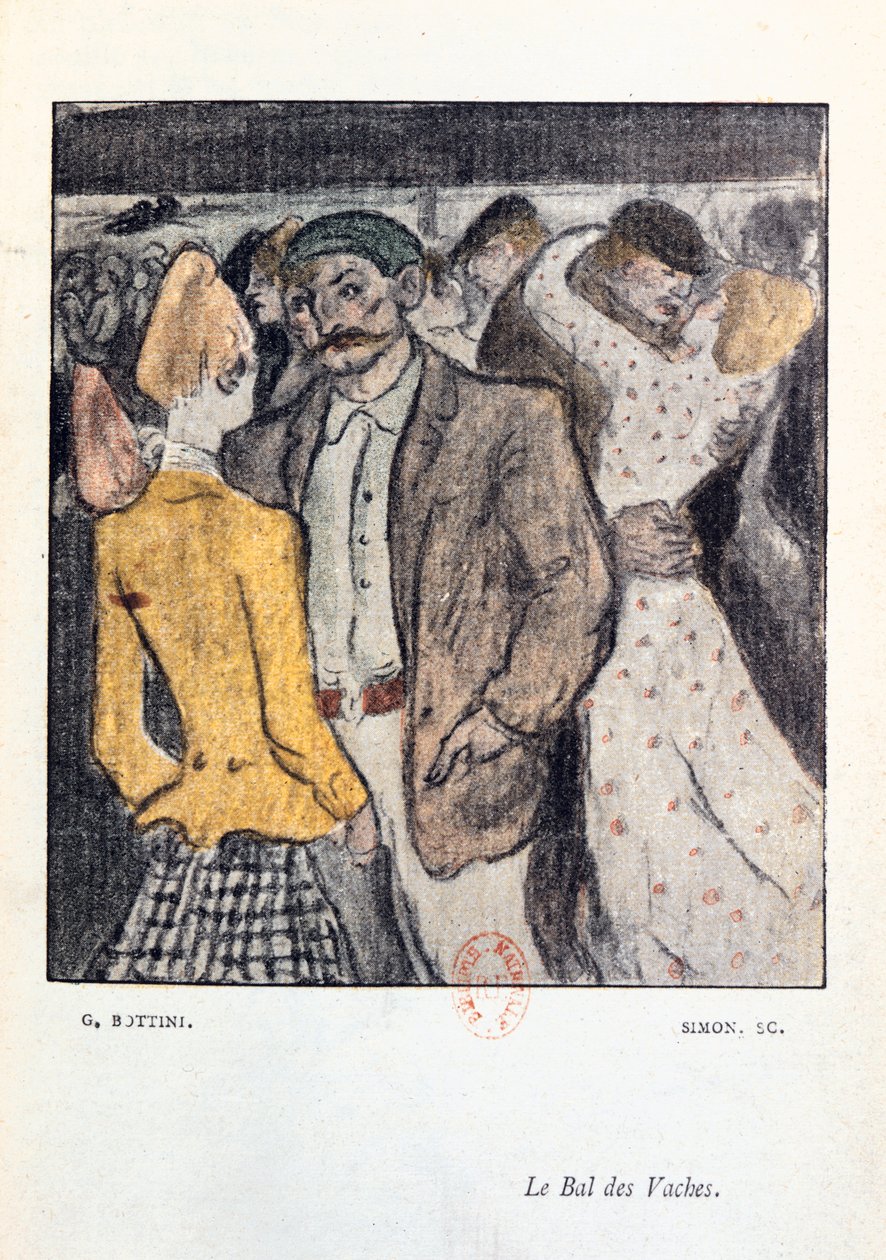 「Le Bal de Vaches」、1904年に出版されたJean Lorrain（1855-1906）による「La Maison Philibert」のイラスト 作： ジョルジュ・ボッティーニ