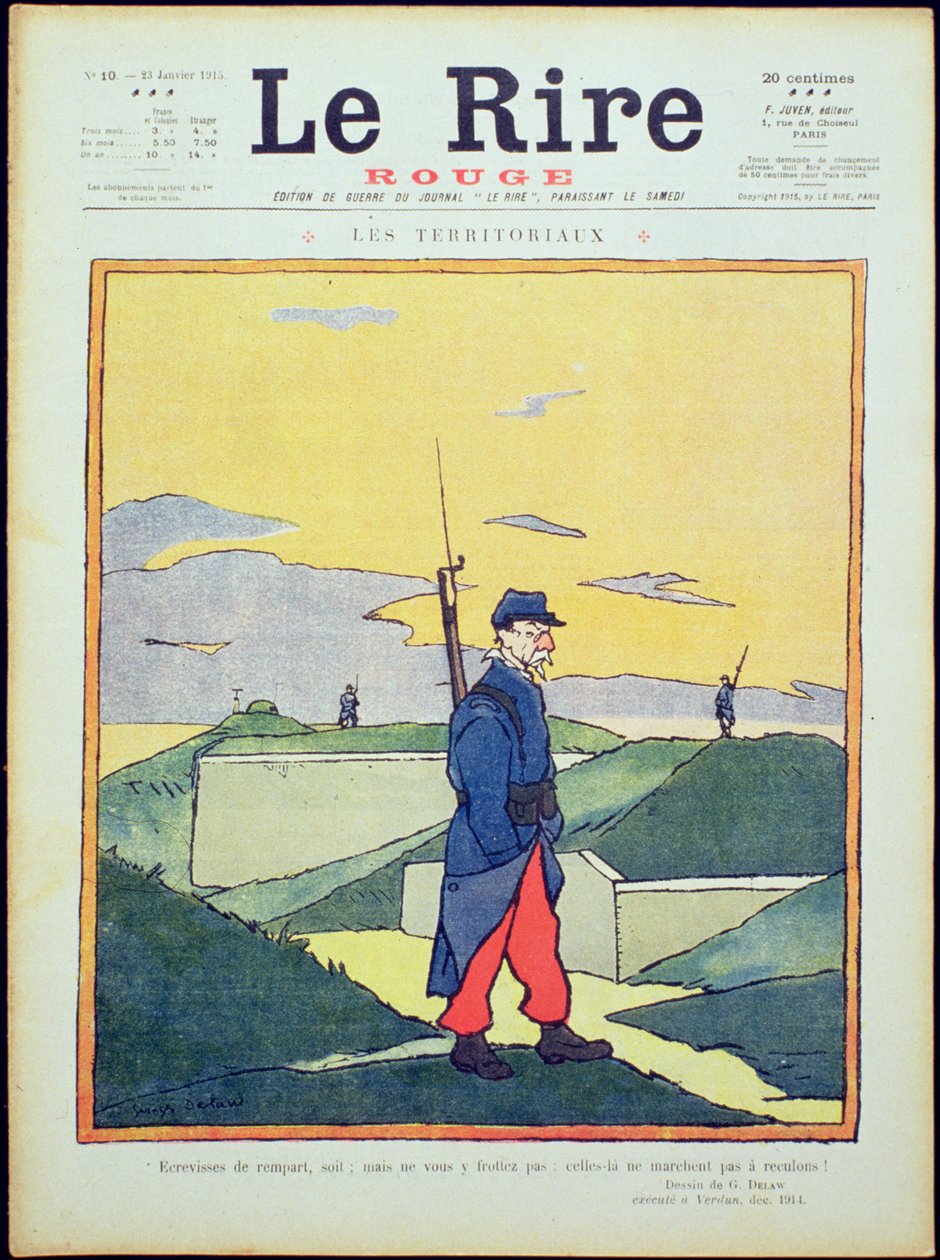 「ランパートザリガニ、どちらか。 1915年1月23日、「ルリールルージュ」の表紙。 作： ジョルジュ・デロー