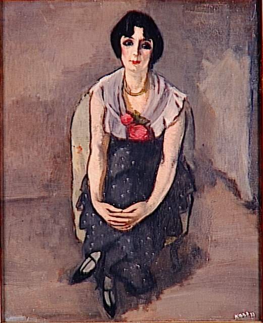 赤いバラを持つ女性の肖像画 作： ジョルジュ・カルペレス