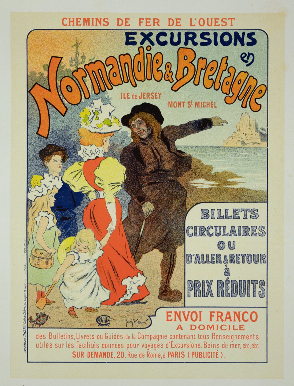 ウエスタンレールマンカンパニーによるノルマンディーとブルターニュへのポスター広告遠足の複製、1896 作： ジョルジュ・ムニエ