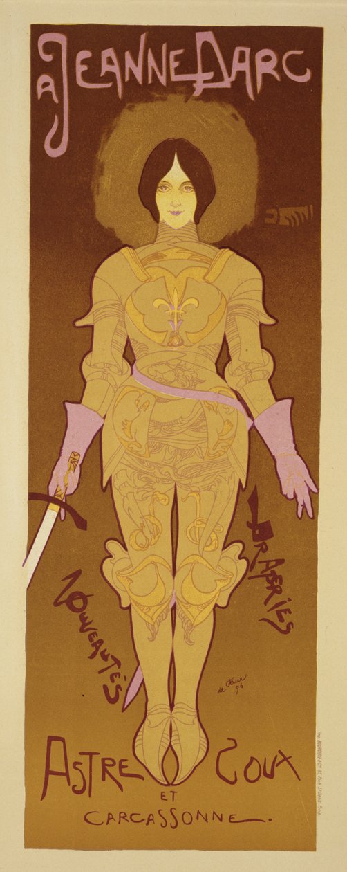 カルカソンヌのカーテン店で、「ジャンヌダルク」の衣装を宣伝するポスターの複製、1896年 作： ジョルジュ・ド・フール