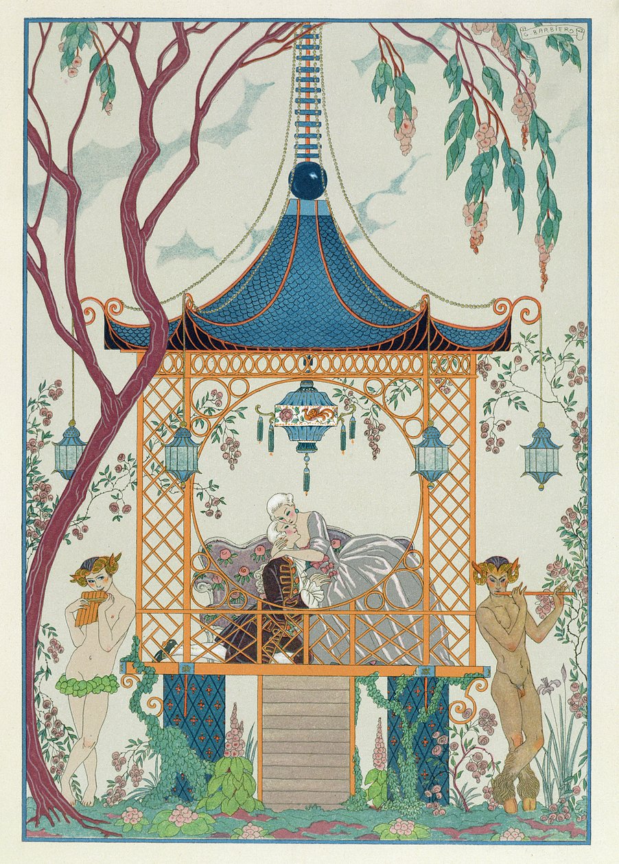 1928年に出版されたポール・ヴェルレーヌ（1844-96）による「Fetes Galantes」のイラスト（ステンシルプリント） 作： ジョルジュ (後) 理容師
