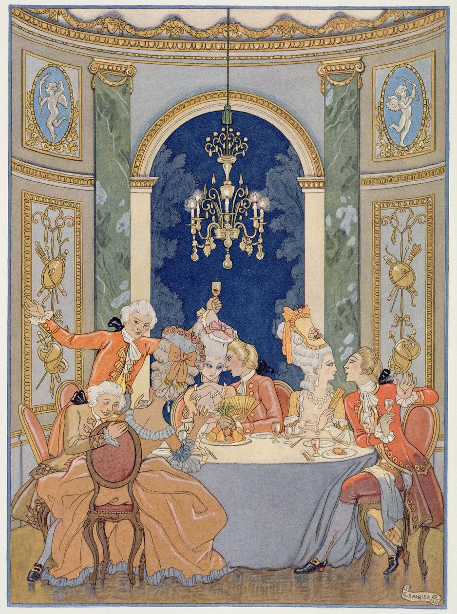 1920年代に出版されたピエール・チョデルロス・ド・ラクロ（1741-1803）による「Les Liaisons Dangereuses」のイラスト（ステンシルプリント） 作： ジョルジュ (後) 理容師