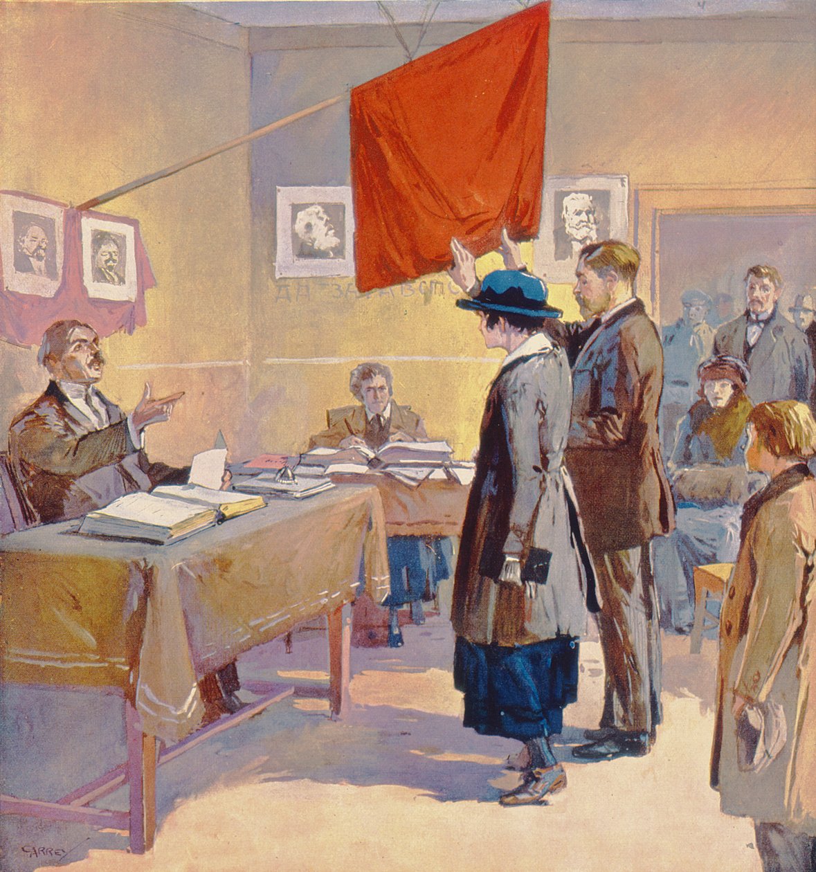 革命当時のロシアの市民結婚 1923年頃（カラーリトグラフ） 作： ジョルジュ（後）キャリー