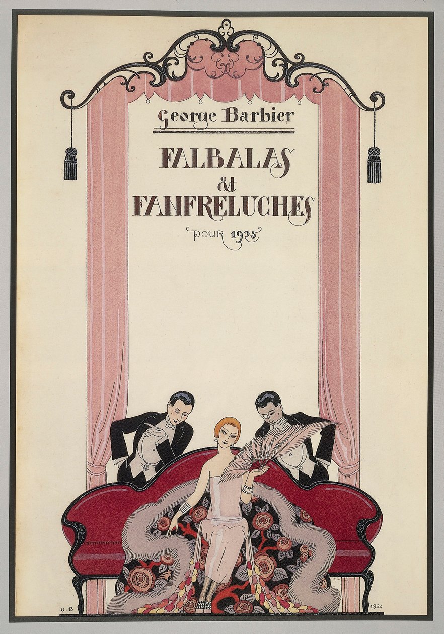 1925 年のアルマナック、Falbalas et Fanfreluches の表紙、George Barbier (1882-1932 ...
