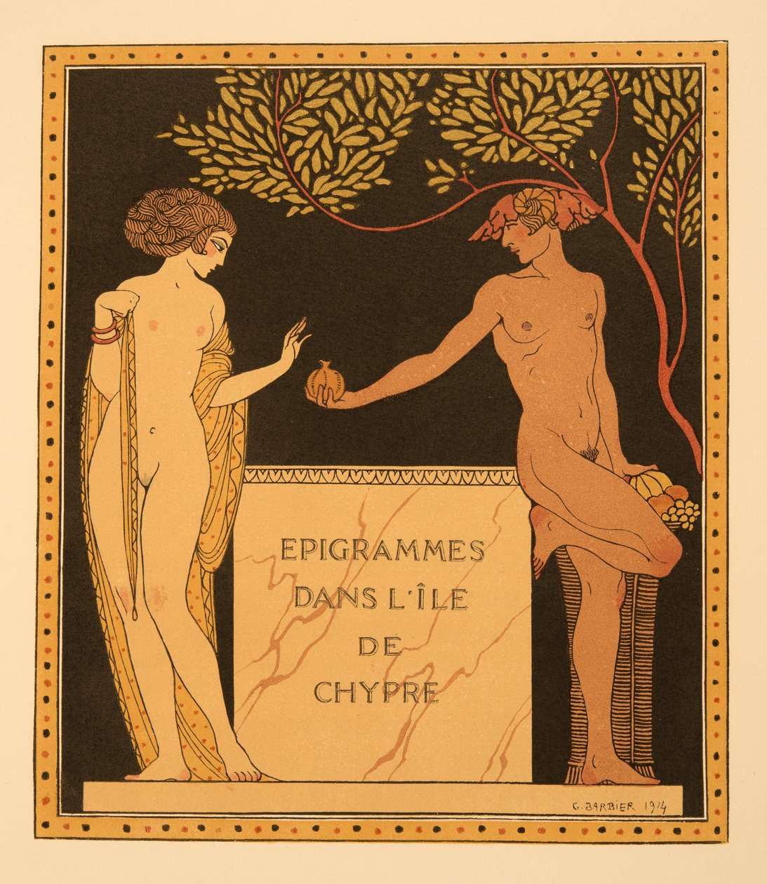 キプロス島のエピグラム、「Les Chansons de Bilitis」のイラスト、Pierre Louys 作、パブ。 1922年（ステンシルプリント） 作： ジョルジュ・バーバー