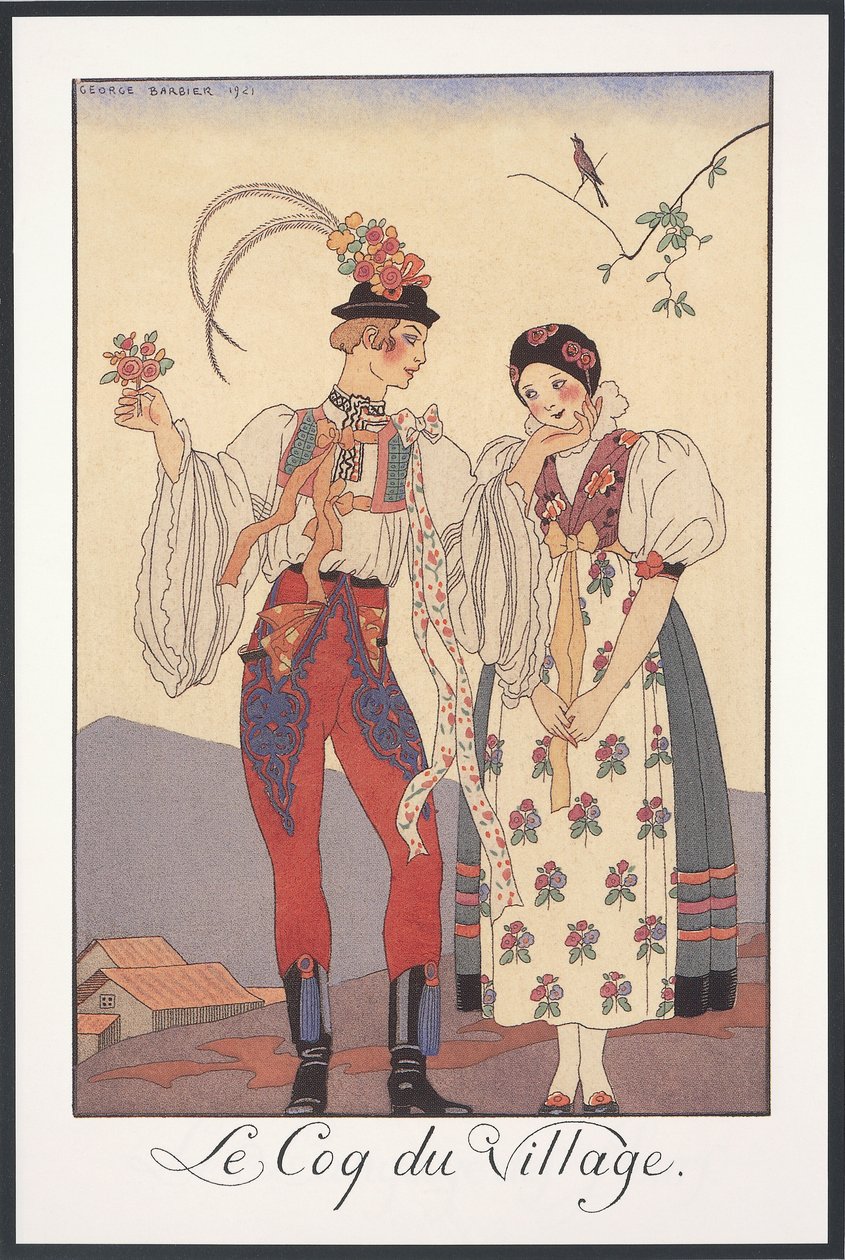 Falbalas and Fanfreluches、1922年のアルマナック、Le coq du Village、George Barbier作、版画