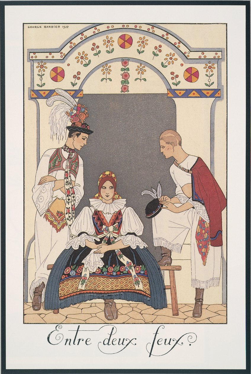 Falbalas and Fanfreluches、Almanac for 1923、Between Two Fires、George Barbier 画 作： ジョルジュ・バーバー