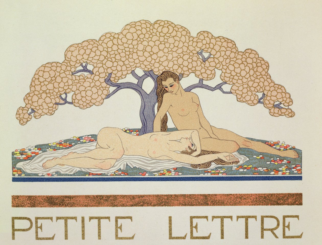 女性のヌード、1923年に出版されたポール・ヴァレリー（1871-1945）による「Les Mythes」のイラスト（ポチョワールプリント） 作： ジョルジュ・バーバー